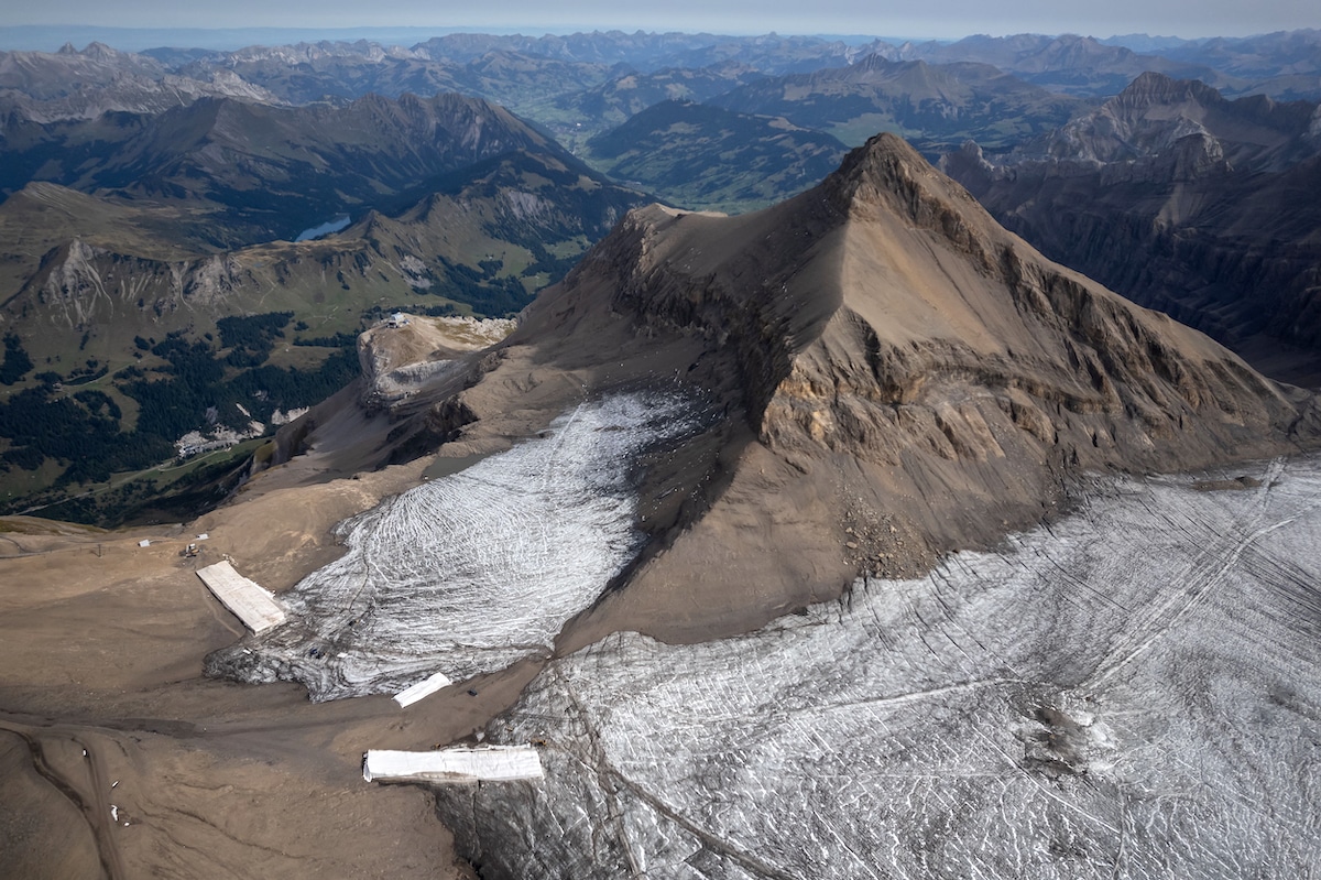 Aerial picture taken at Glacier 3000 resort in Ormont-Dessus, Switzerland shows the Tsanfleuron pass without the ice that covered it for at least 2,000 years