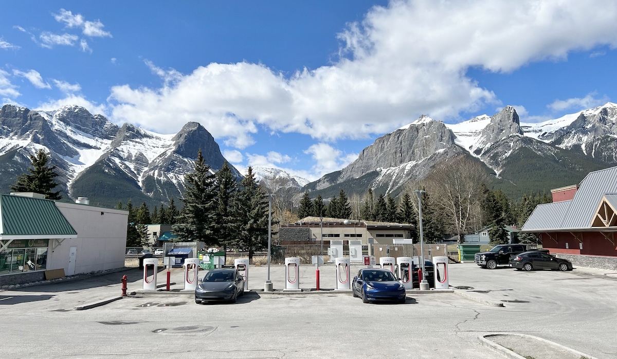 A Tesla Supercharger station in Canmore, Alberta, Canada