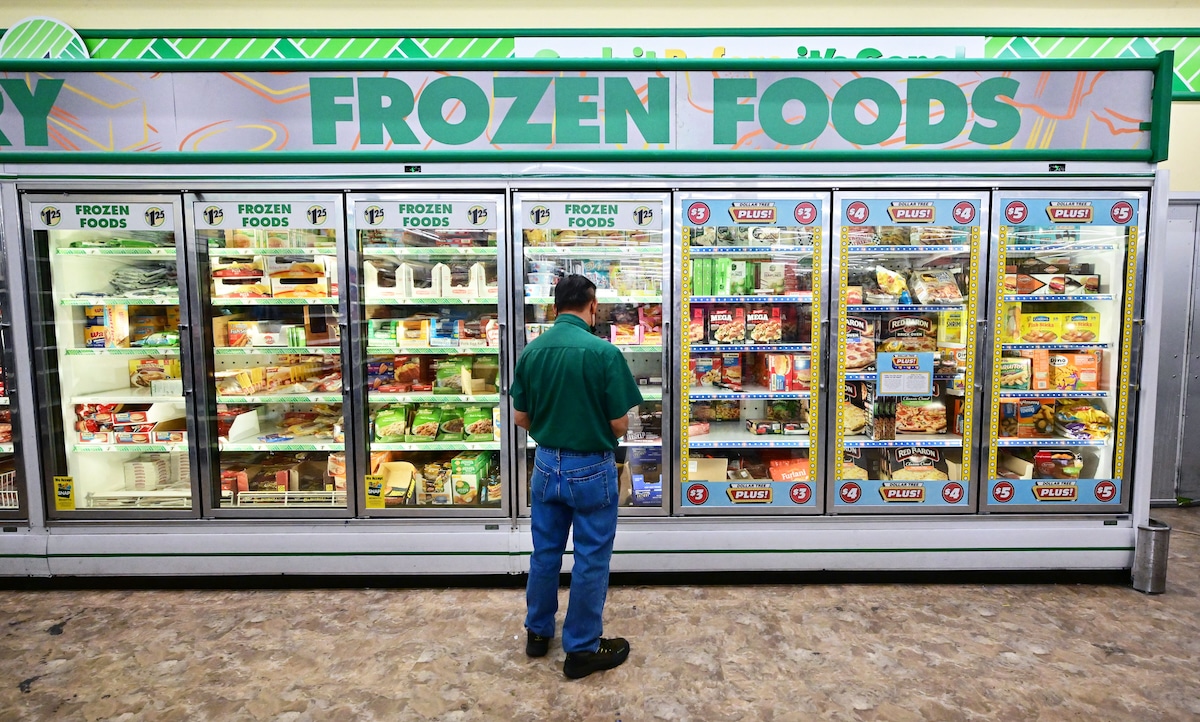 Frozen foods for sale at a Dollar Store in Alhambra, California