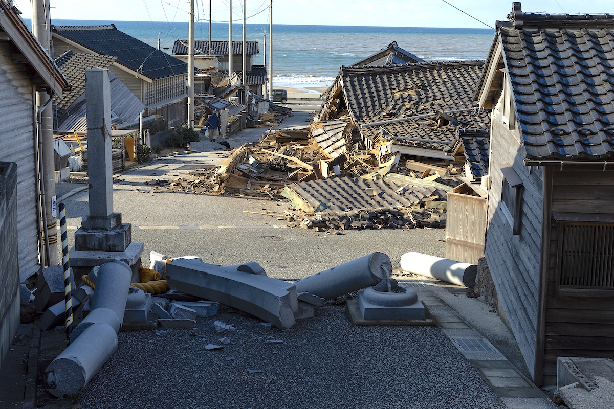 Houses damaged by the earthquake in Wajima, Japan