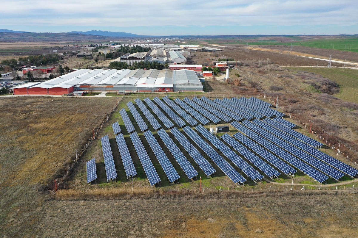 Aerial view of a textile factory in Edirne, Turkiye that aims to meet all of its electricity needs with a new solar project