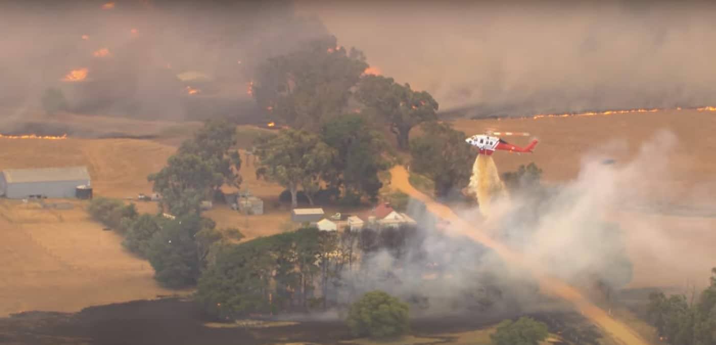 A fast-moving bushfire west of Ballarat in Victoria, Australia