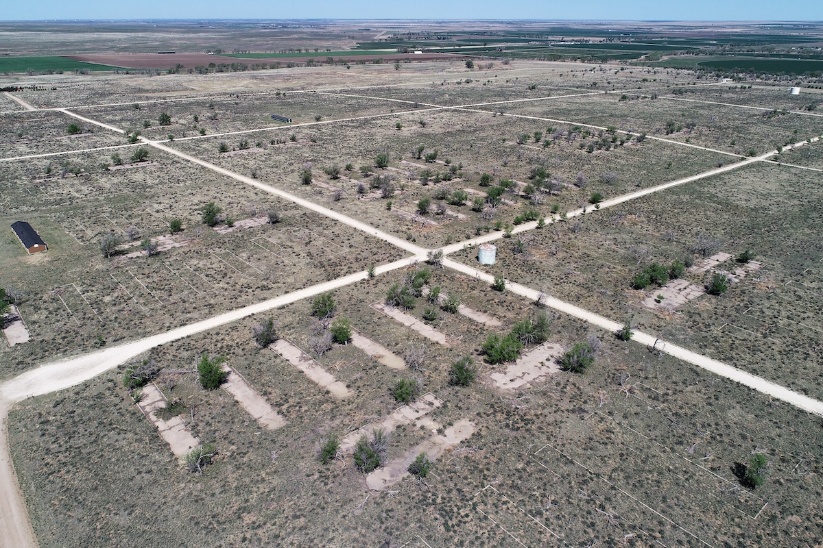 Aerial view of barracks at Camp Amache in Granada, Colorado