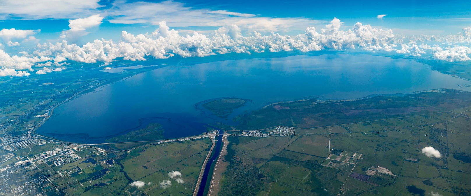 Aerial view of Lake Okeechobee, the largest freshwater lake in Florida