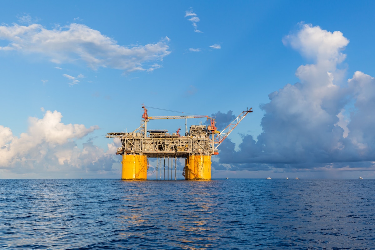 An offshore oil drilling rig in the Gulf of Mexico