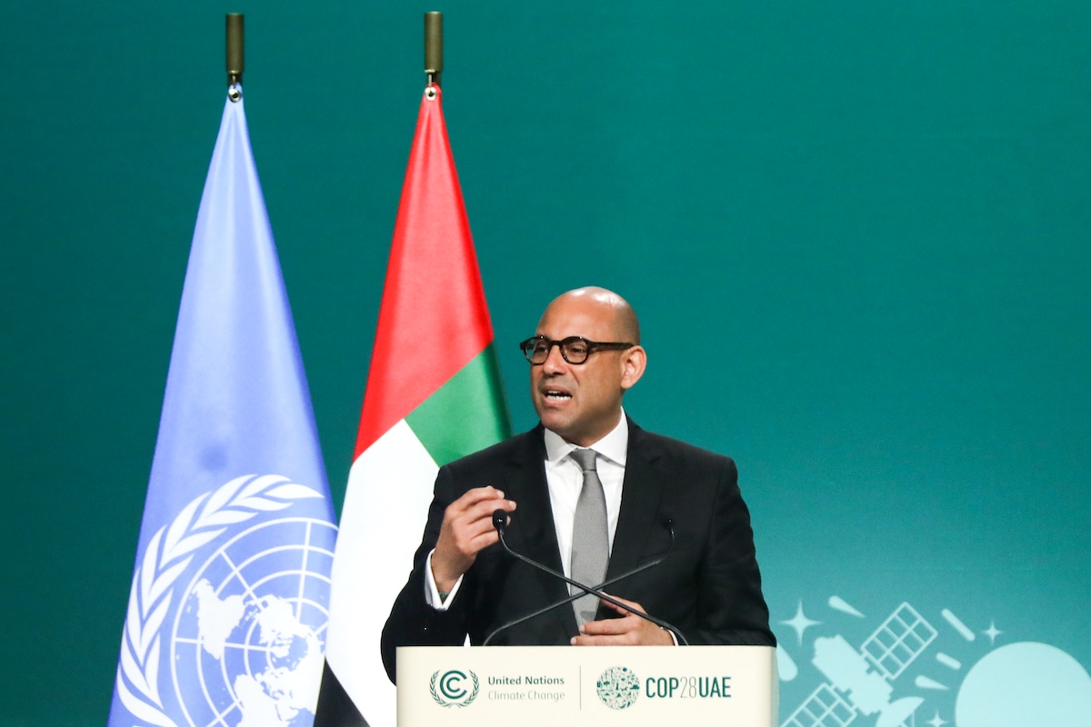 Simon Stiell, executive secretary of the United Nations Framework Convention on Climate Change, speaks during a plenary session on day thirteen of the UNFCCC COP28 Climate Conference in Dubai, United Arab Emirates
