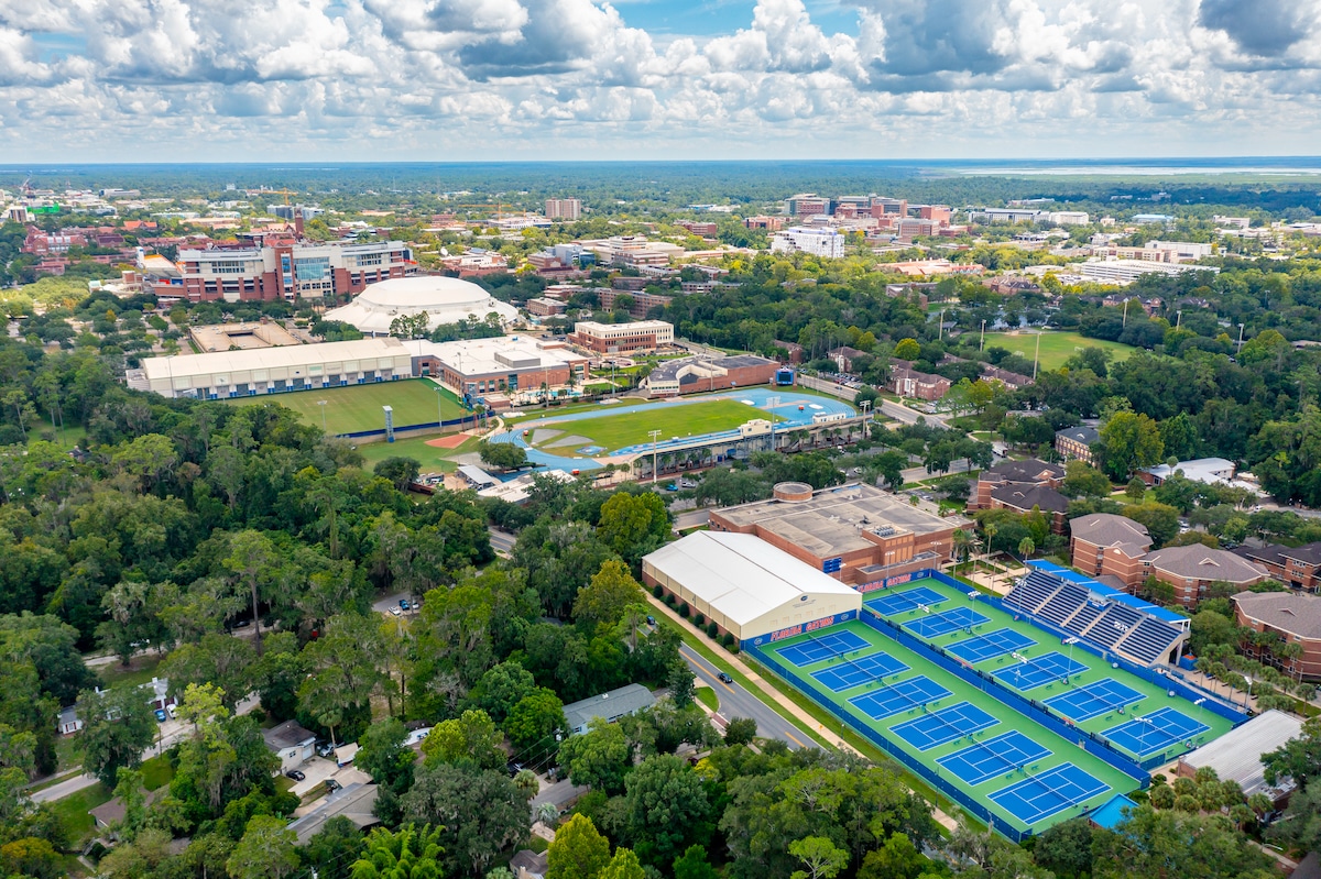 Aerial drone image of the University of Florida campus in Gainesville, Florida