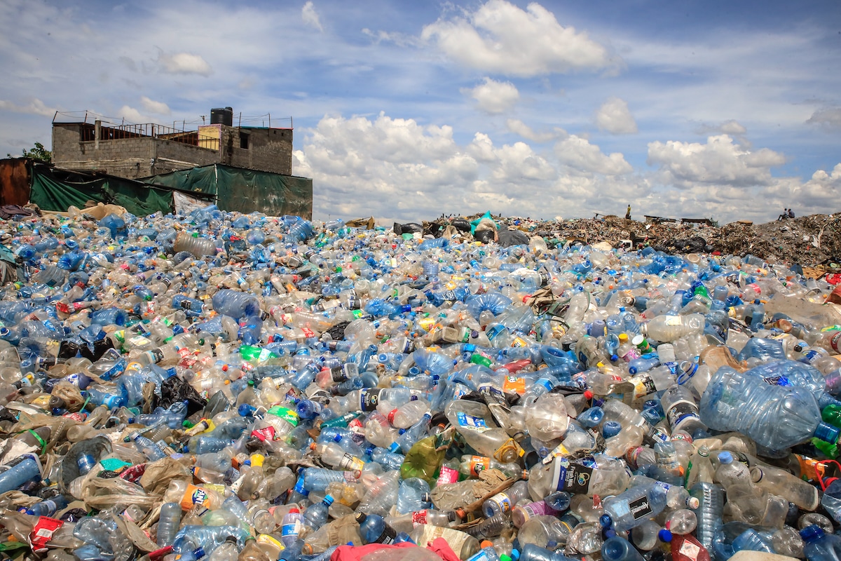 Plastic waste covers the Dandora Landfill in Nairobi, Kenya