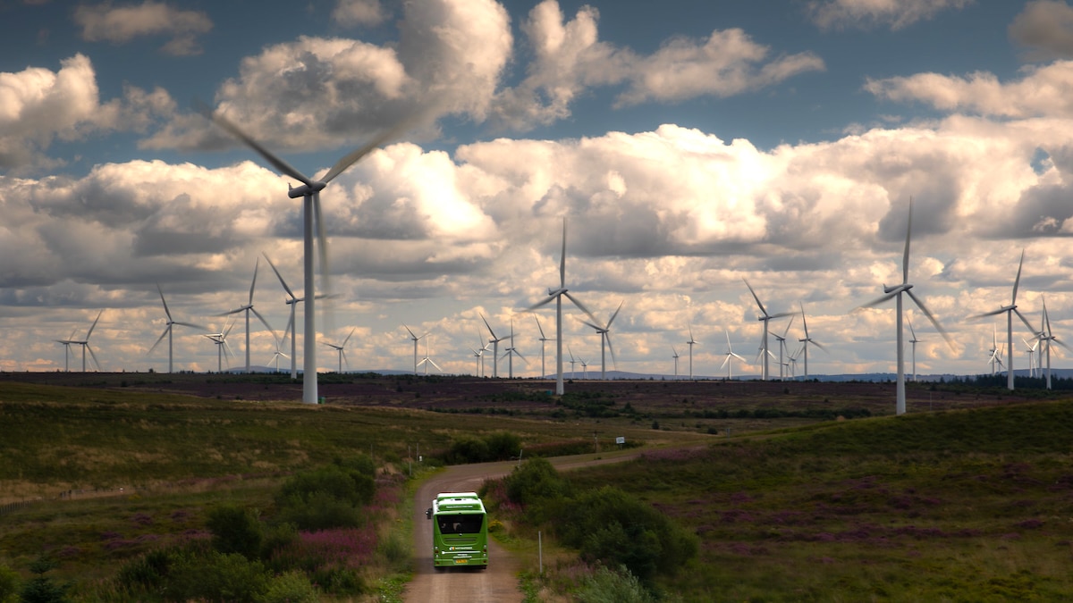 Whitelee Windfarm, the largest on-land windfarm in Europe, in Eaglesham, United Kingdom of Great Britain and Northern Ireland