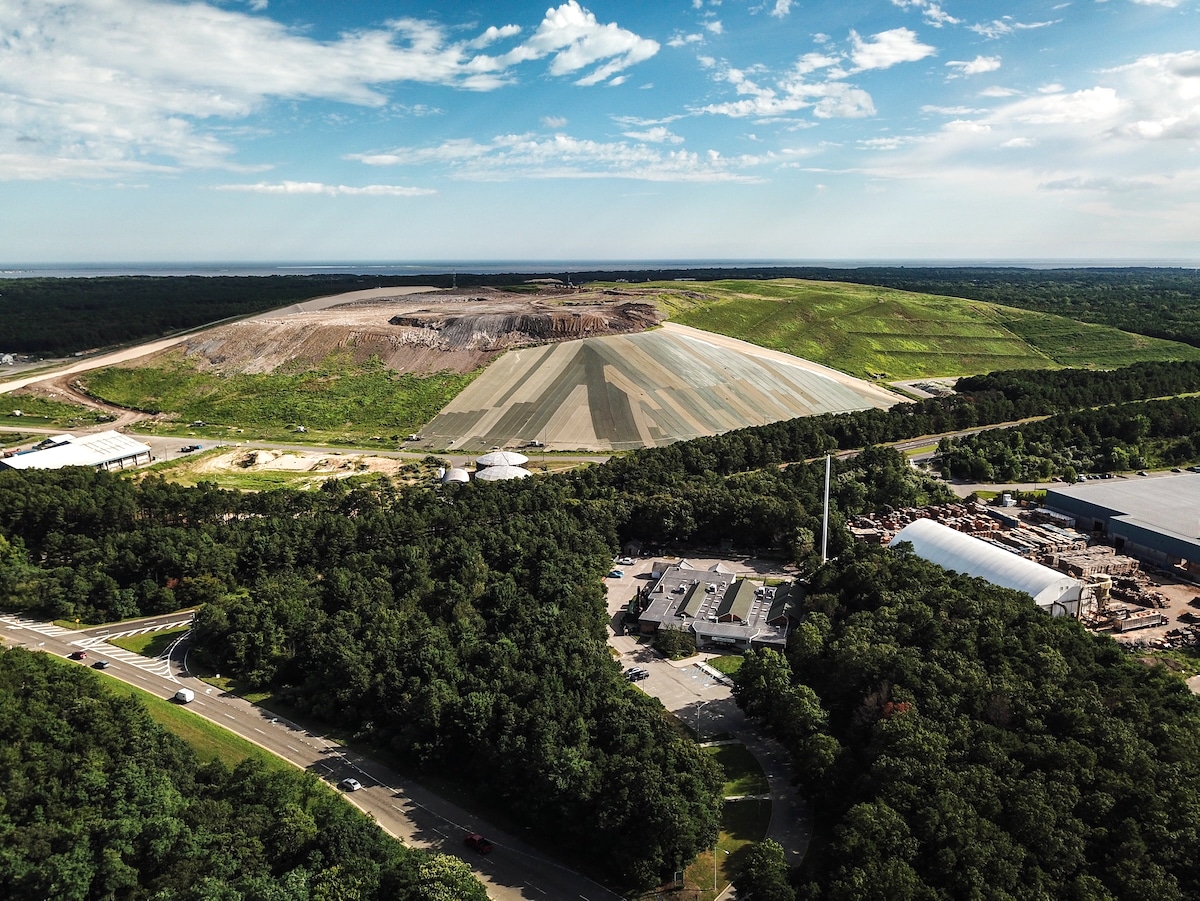 Aerial view of the Brookhaven Landfill looking south near Horseblock Road in Yaphank, New York